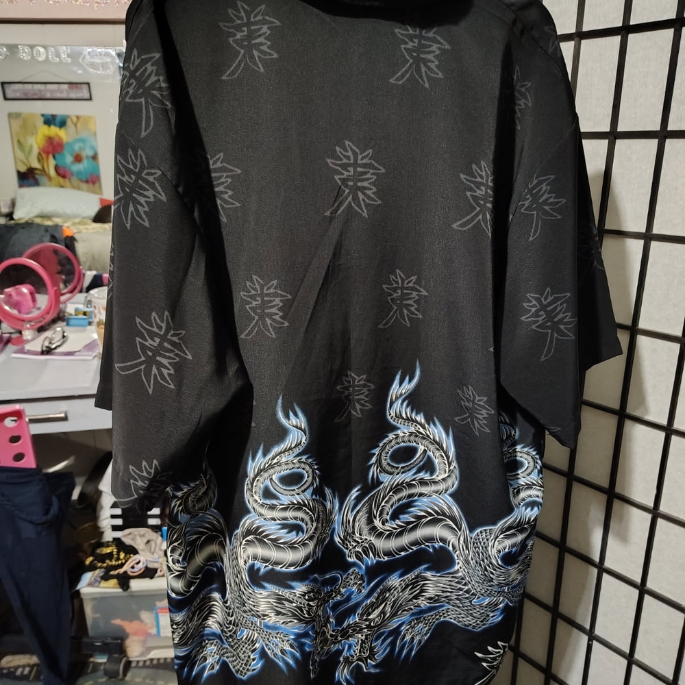 Black Kimono with Blue Dragon Motif